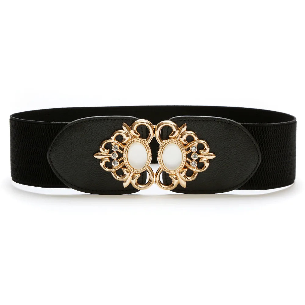 70-90cm Golden Yellow Button Women Red Belt All match Waist Seal Decorative Dress Rhinestone Cross border Elastic Buckle Black