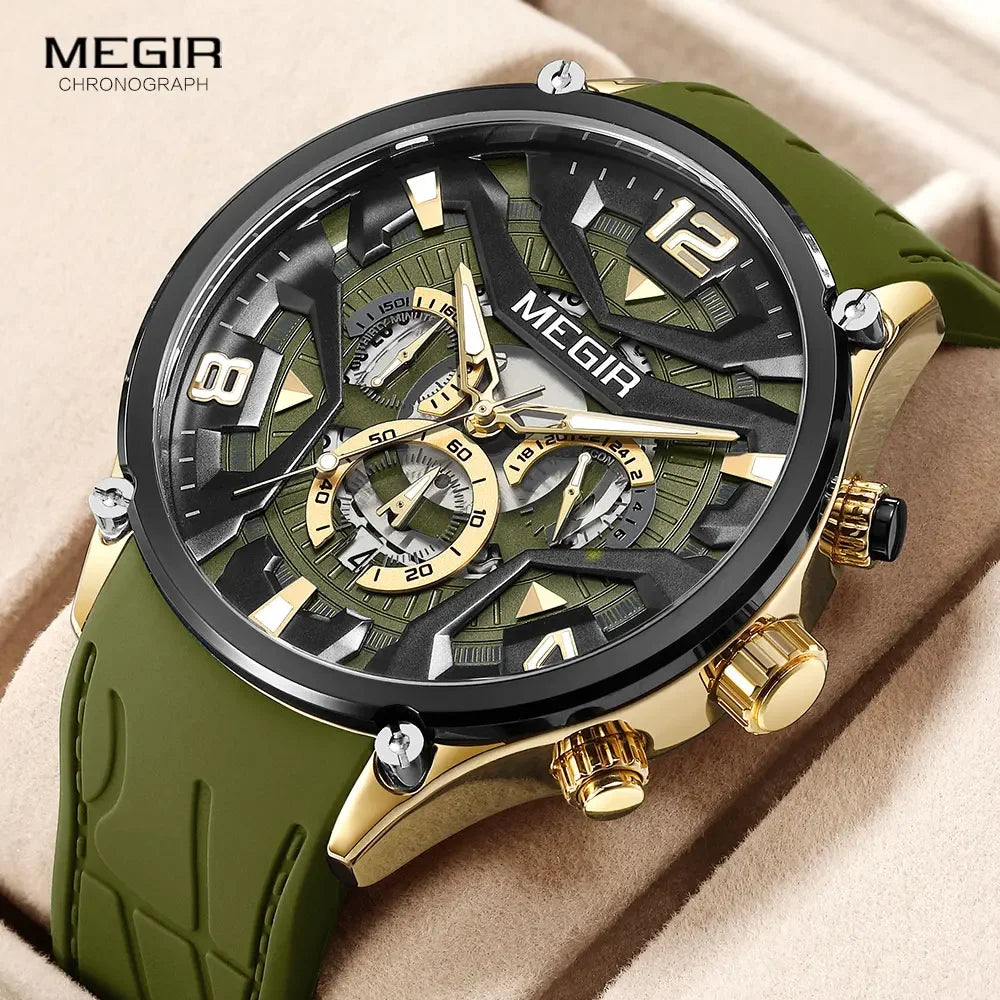 MEGIR 2222G Fashion Sports Silicone Quartz Men's Watch Waterproof Chronograph Luminous Watches for Men Relogios Masculino Часы