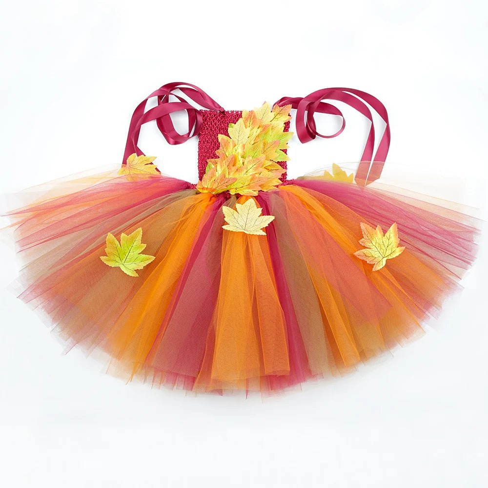 Fairy Costume for Girls Forest Woodland Autumn Fairy Tutu Dress Up Maple Leaves Kids Halloween Thanksgiving Tulle Princess Dress