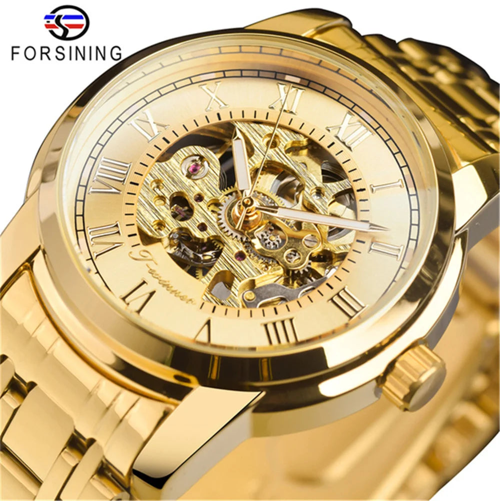 FORSINING 349 Top Brand Men Mechanical New Watches Business Round Skeleton Manual Wrist Watches for Male relojes para hombres