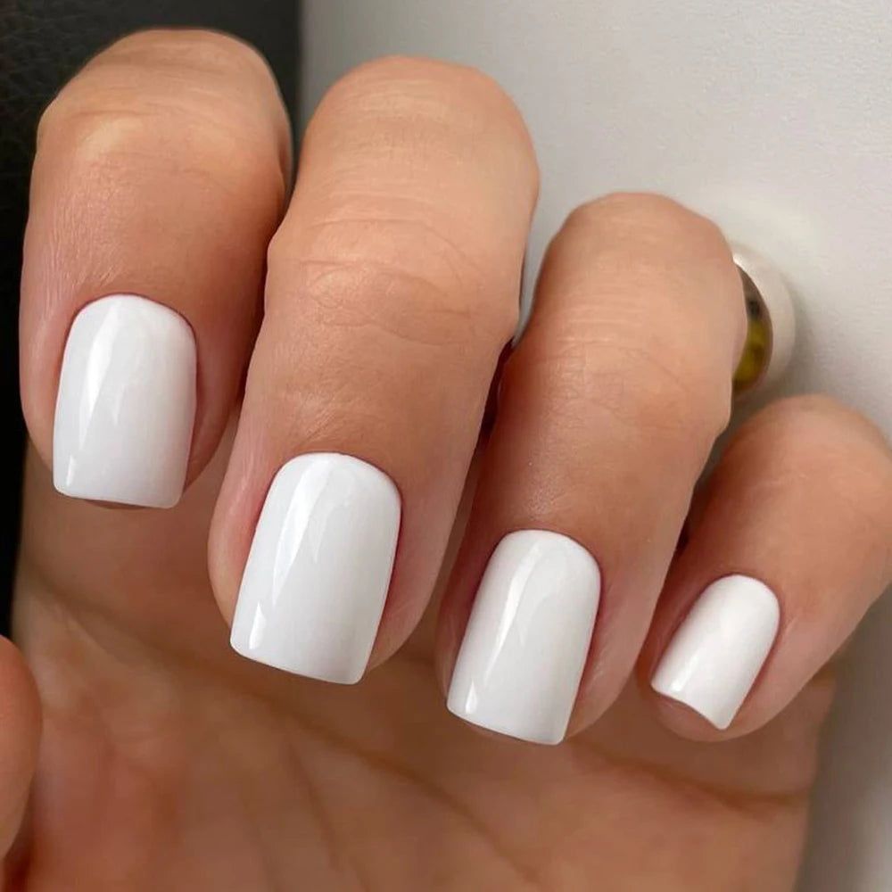 ✨ 100pcs White Square False Nails | Full Cover Acrylic Tips in 10 Sizes ✨