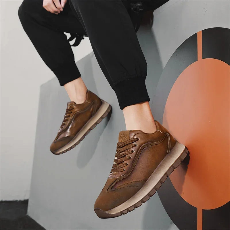 Trendy Men Shoes All Seasons Leather Casual Sneakers Korean Style Fashion Running Shoes Non-slip Wear-resistant Mens Sports Shoe