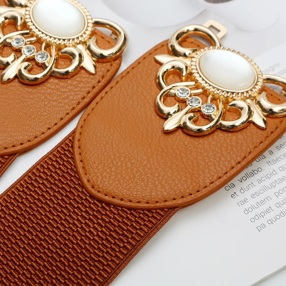 70-90cm Golden Yellow Button Women Red Belt All match Waist Seal Decorative Dress Rhinestone Cross border Elastic Buckle Black