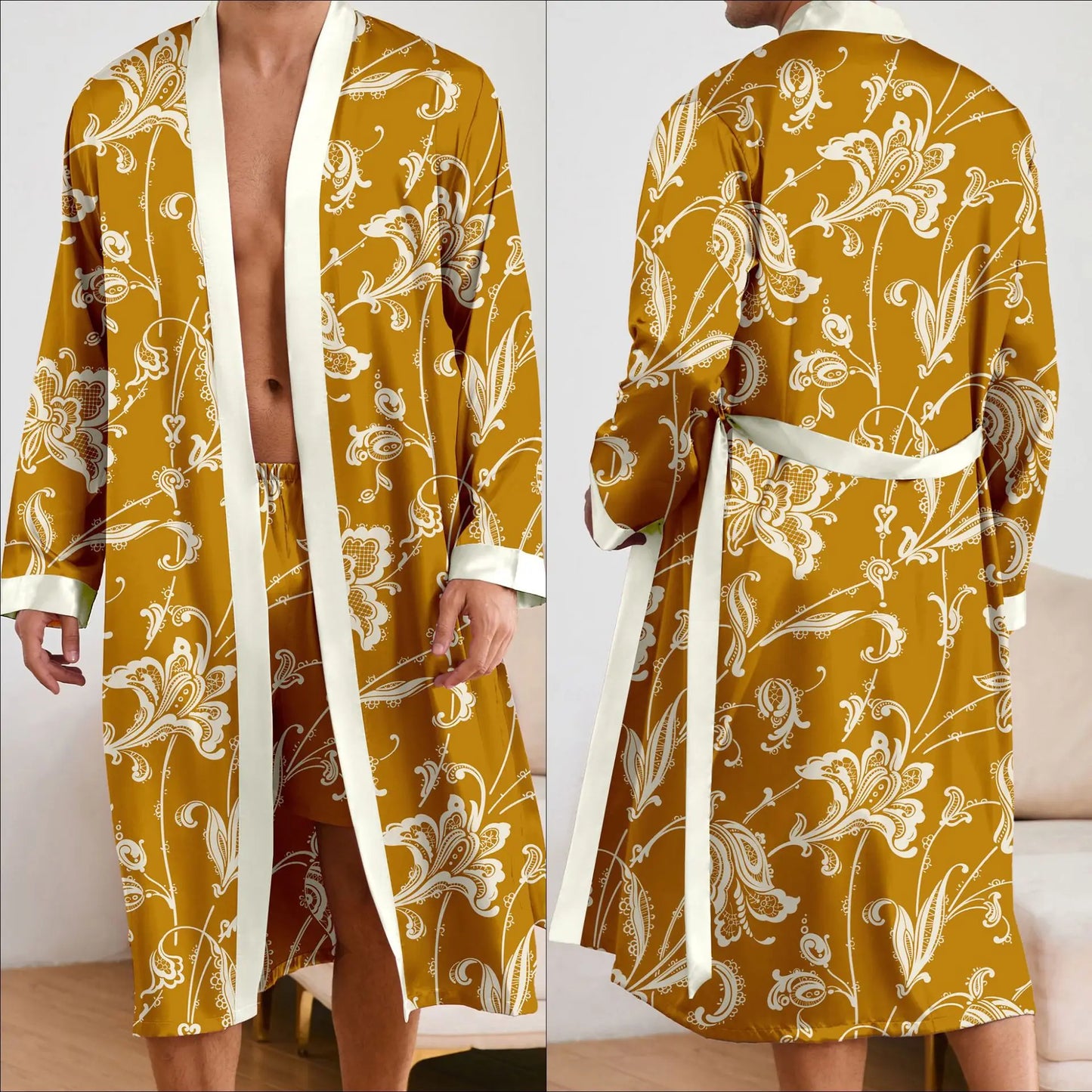 Fashionable printed pajamas, men's bathrobes, shorts, suits, long robes, and home wear