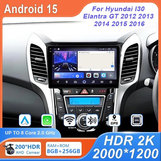 Car Radio Carplay Navigation GPS Android Auto For Hyundai I30 Elantra GT 2012 2013 2014 2015 Stereo Multimedia Player Wifi Video