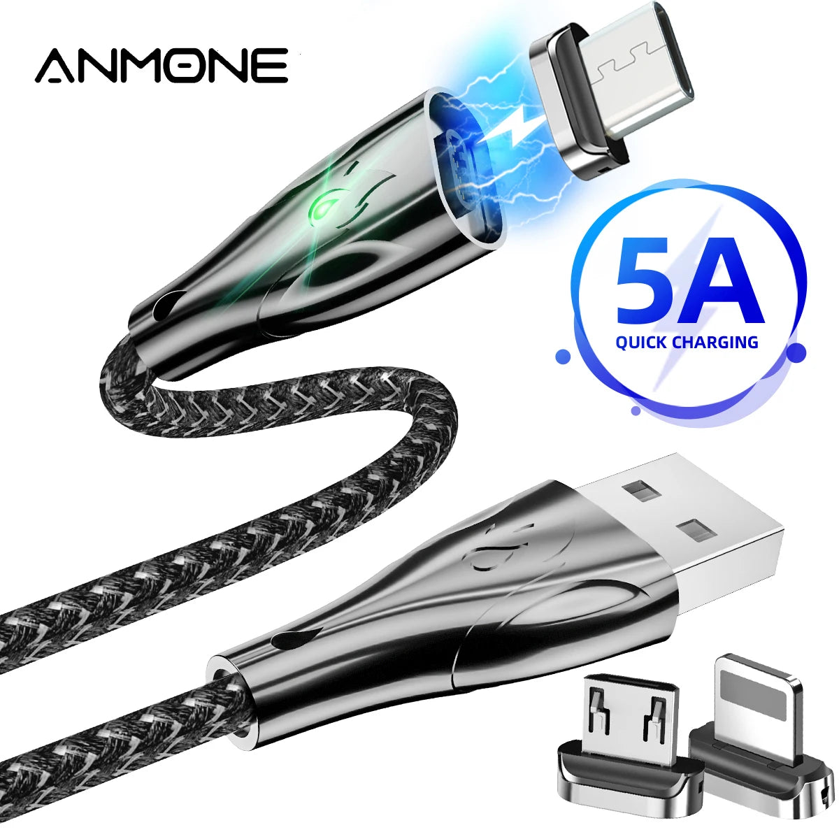 5/10Pcs Magnetic Phone Cable Adapter Magnetic Connector Tip Heads 360 Rotating Strong Magnetic Plug for Micro USB Android Device