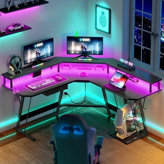 ✨ ProGamer L-Shaped Desk – RGB Lights & Power Hub for Ultimate Gaming ✨