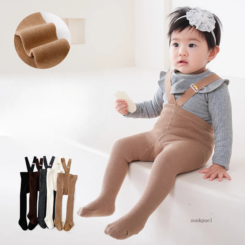 Baby Girl Boy Stocking 0-5years Infant Toddler Knit Tights Newborn Suspender Tights Pantyhose Solid High Waist Overall Legging