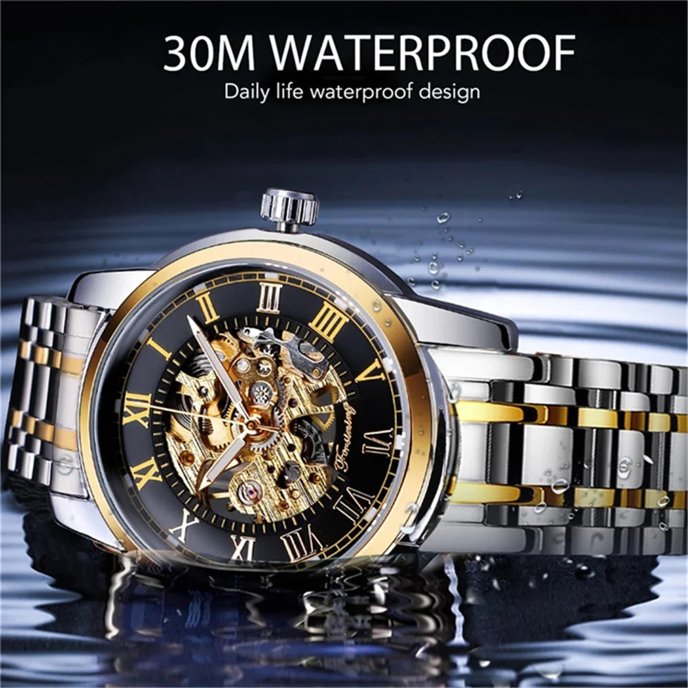 FORSINING 349 Top Brand Men Mechanical New Watches Business Round Skeleton Manual Wrist Watches for Male relojes para hombres