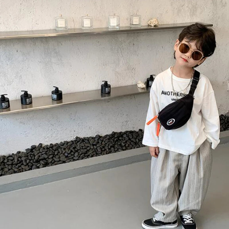 New Fashion Cute Children's Chest Bag One Shoulder Crossbody Fanny Pack Canvas Diagonal Bag Girl Boy Zipper Bag Coin Purse