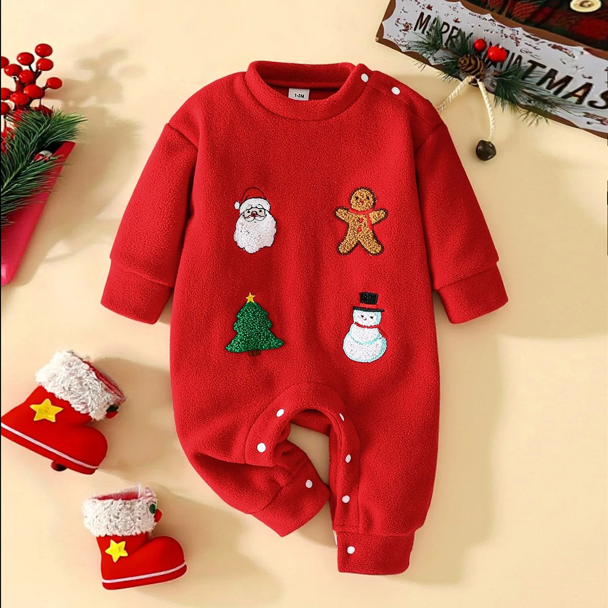 2025 Baby Boys/ Girls Infant Rompers Christmas Santa Toddler Sweatshirt Rompers With Xmas Tree Autumn Winter Clothes Newbron