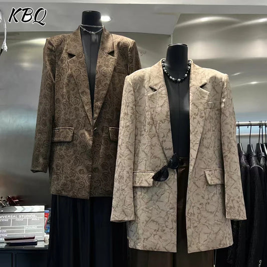 KBQ Temperament Hit Color Printing Blazer for Women Notched Collar Long Sleeve Spliced Pockets Chic Set Female Fahsion Style New
