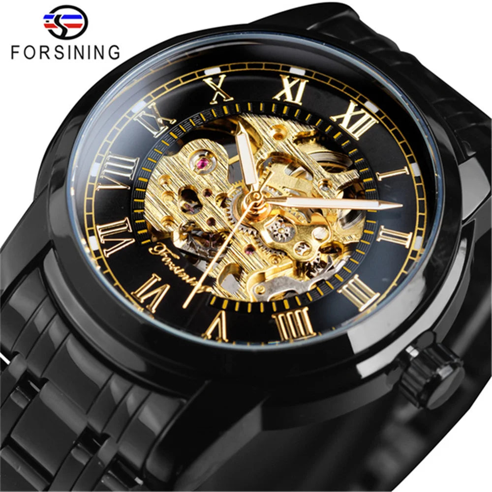FORSINING 349 Top Brand Men Mechanical New Watches Business Round Skeleton Manual Wrist Watches for Male relojes para hombres