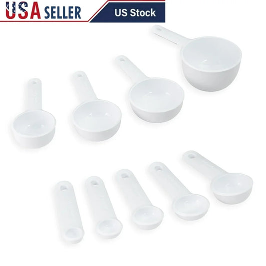 9 Piece Measuring Cups and Spoon Set Essential Kitchen Tools Soft Grip Easy Read Dishwasher Safe Dry and Wet Ingredients