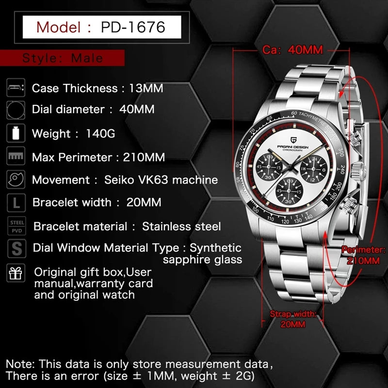 PAGANI DESIGN V2 40MM Classic Watch for Men Luxury Sapphire Glass Multi-function Chronograph Business Men's Quartz Watches