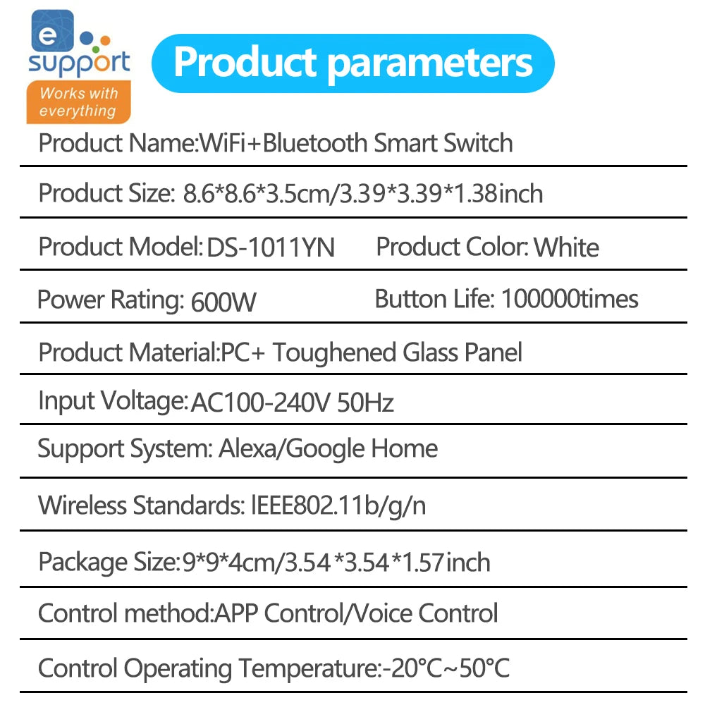 EWelink Wall Smart Switch EU Neutral Wire Required Wi-Fi Touch Switch via eWeLink APP Works With Alexa Google Home AC100-240V