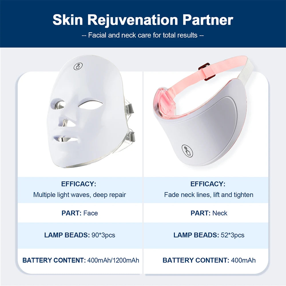 7 Color LED Face Neck Mask Wireless LED Facial Mask Photon Neck Care Machine Skin Repaired Firming Anti Aging Beauty Mask Tool