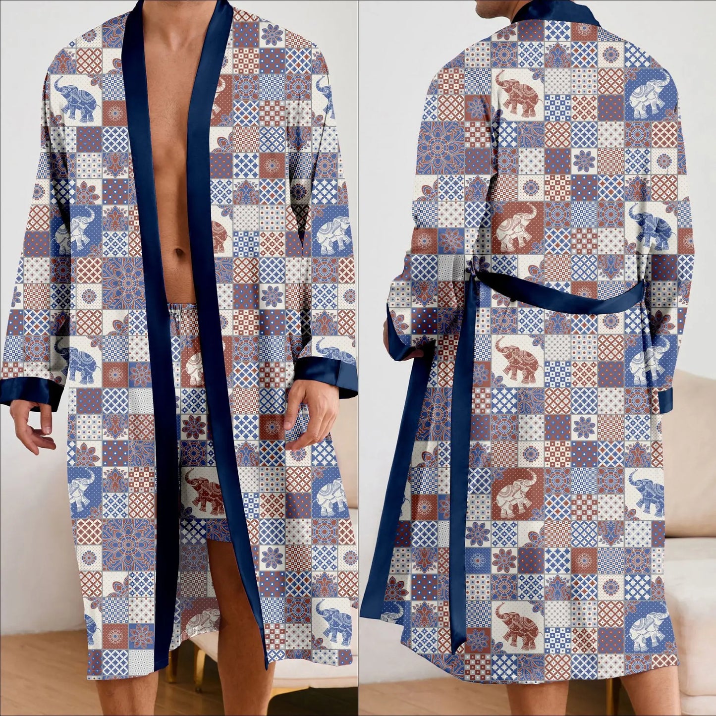 Fashionable printed pajamas, men's bathrobes, shorts, suits, long robes, and home wear