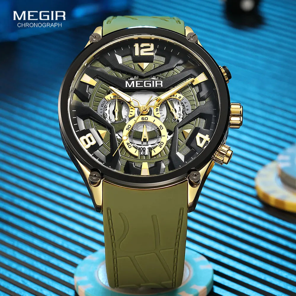 MEGIR 2222G Fashion Sports Silicone Quartz Men's Watch Waterproof Chronograph Luminous Watches for Men Relogios Masculino Часы