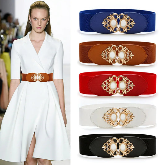 70-90cm Golden Yellow Button Women Red Belt All match Waist Seal Decorative Dress Rhinestone Cross border Elastic Buckle Black