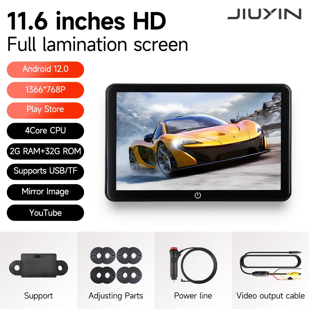 JIUYIN 11.6 Inch Android 12 Tablet Screen For Car Rear Seat Headrest Monitor Display IPS Player Video Music Bluetooth HDMI USB