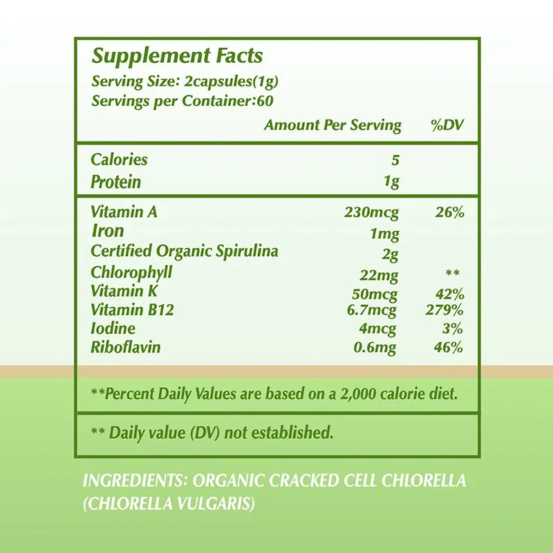 Organic Spirulina Capsules - Green Superfood - Heart Support, Cardiovascular, Eye & Brain Health