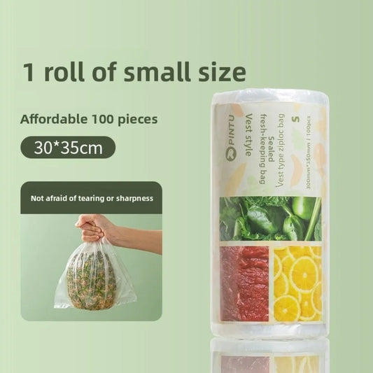 100pcs/roll Vest Type Food Grade Storage Bag Disposable 3 Sizes Optional Refrigerator Storage Bag Multifunction Household