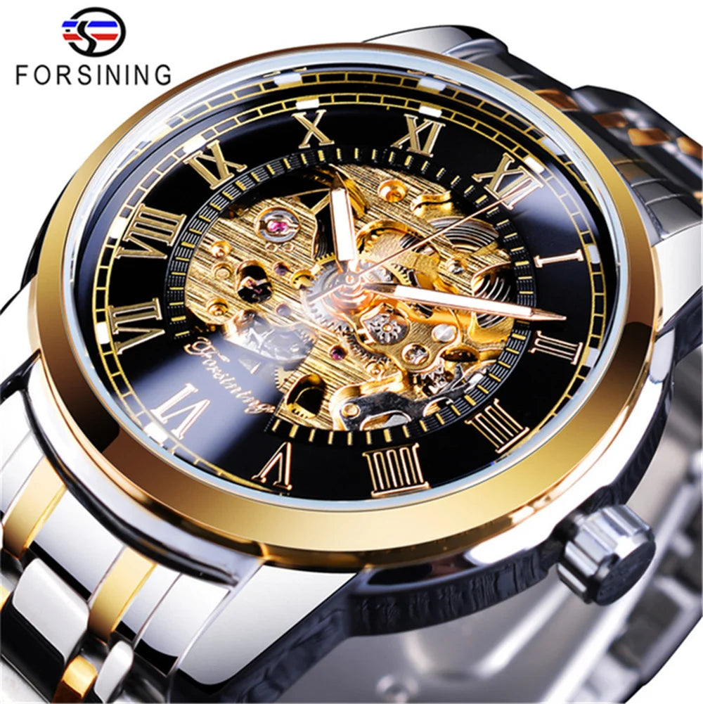 FORSINING 349 Top Brand Men Mechanical New Watches Business Round Skeleton Manual Wrist Watches for Male relojes para hombres