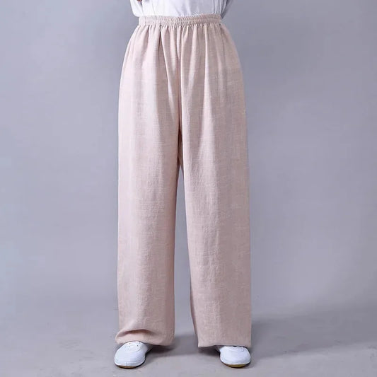 Lyou 2025 Adult Unisex Kung Fu Clothing Wushu Tai Chi Pants Linen Plus Size Elastic Martial Art Woman Yoga Trousers Morning ★ ★