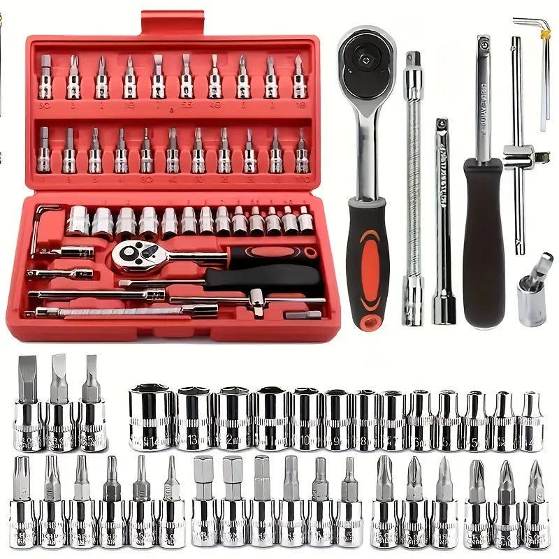 46-piece Socket Wrench Tool, Auto Repair Set, Ratchet Wrench Set, Household Hardware Repair Screwdriver Combination Tool Tool