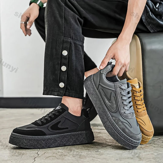 Men's Platform Sneakers Spring Autumn Fashion Lace Up Comfortable Casual Shoes Height Increase Thicken Outdoor Vulcanized Shoes