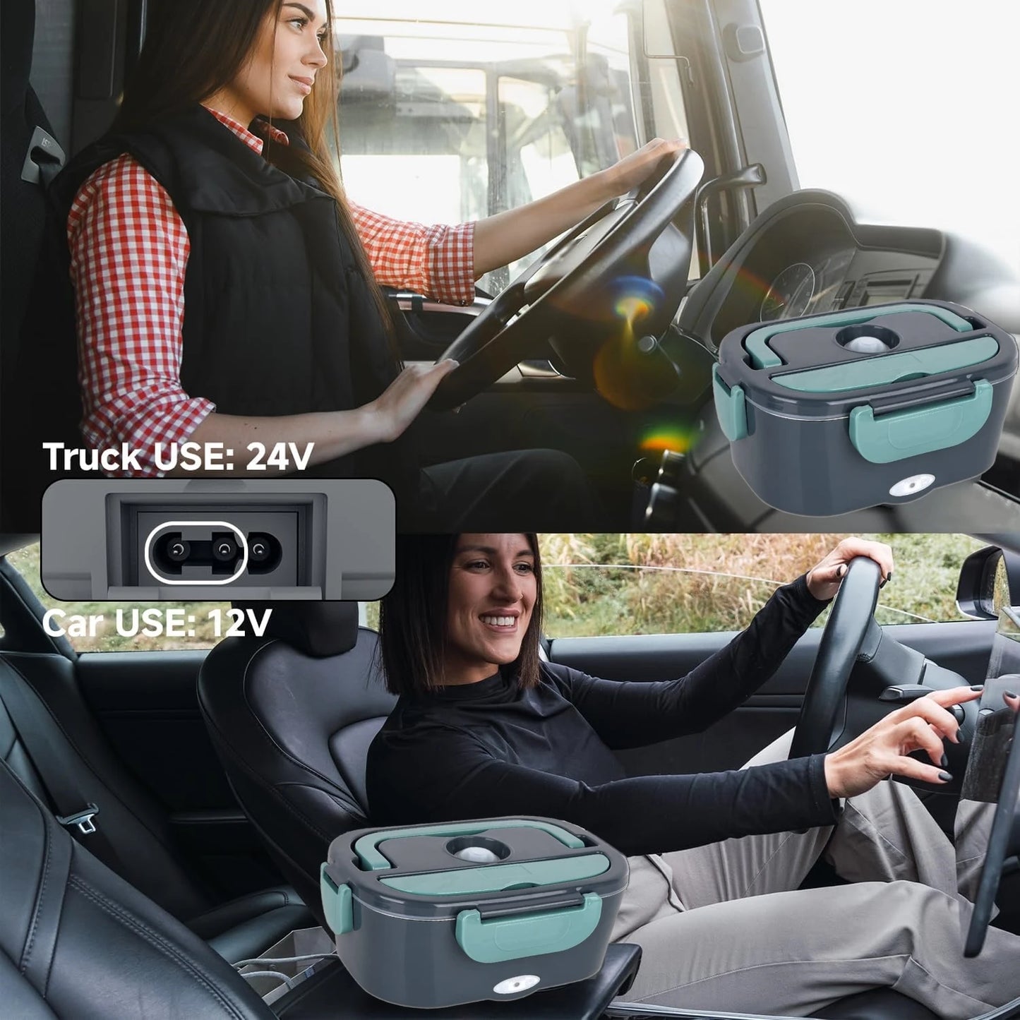 Electric Lunch Box for Adults-60W Fast HeatedLunch Box for Men&Women with Dual 1.5LStainless Steel Containers Fast Heating Porta