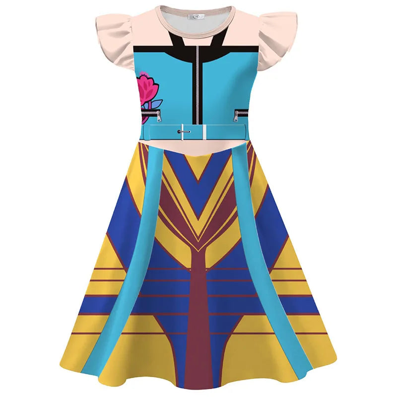 Demon Hunters Cosplay Dresses Girls Halloween Kpop Zoey Costume Dress Polyester Print Fashion Children Singer Show Party Dress