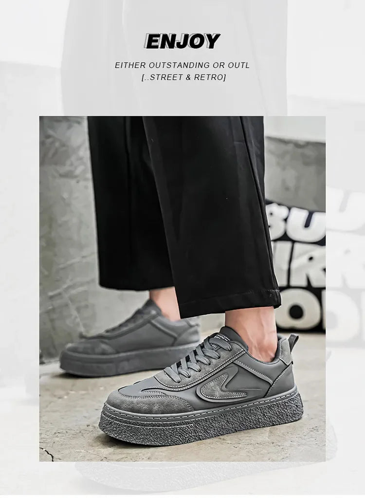 Men's Platform Sneakers Spring Autumn Fashion Lace Up Comfortable Casual Shoes Height Increase Thicken Outdoor Vulcanized Shoes