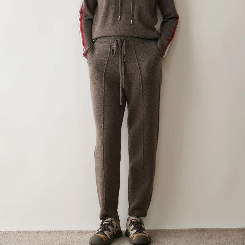 Autumn Winter Women 100% Cashmere Trousers Fashion New Style Thick Warm Pencil Pants Comfortable Elastic Waist Knit Pants