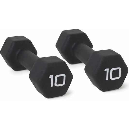 10lb Pair Neoprene Dumbbells, Non-Slip Quiet Hand Weights for Home Gym, Black Coated Fitness Equipment