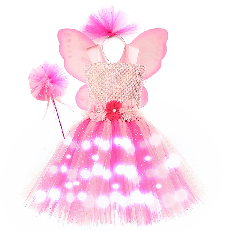 Rainbow Tutu Butterfly Fairy Dress for Girls Halloween Cosplay Elf Princess Birthday Party Dance Stage Play Performance Costume