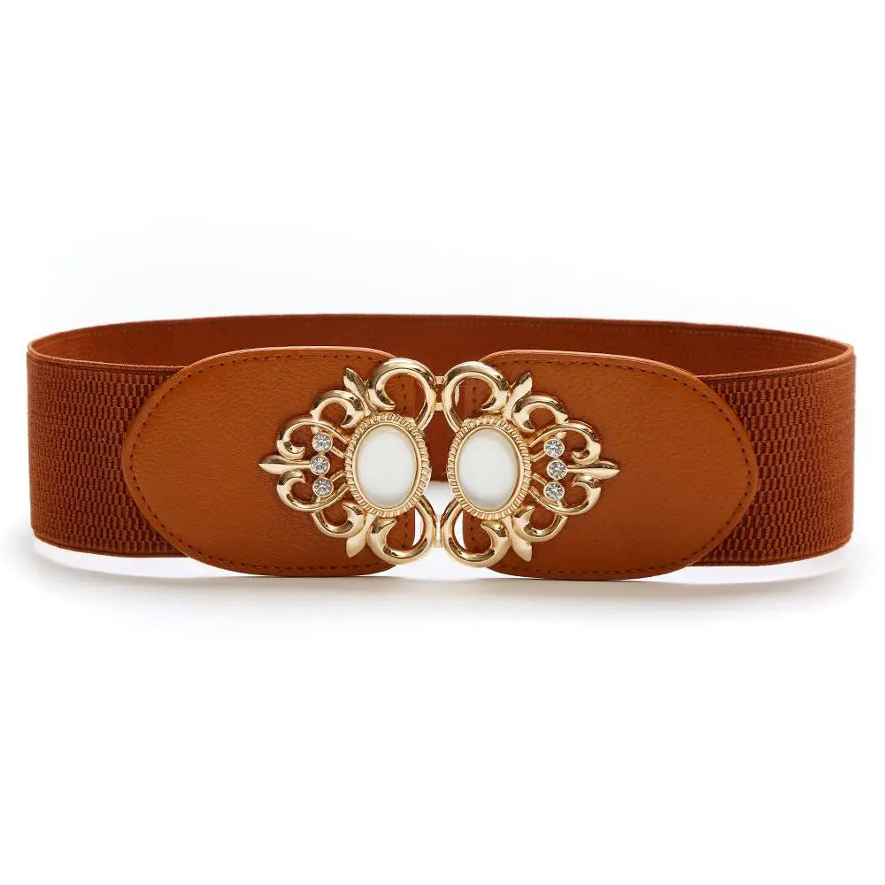 70-90cm Golden Yellow Button Women Red Belt All match Waist Seal Decorative Dress Rhinestone Cross border Elastic Buckle Black
