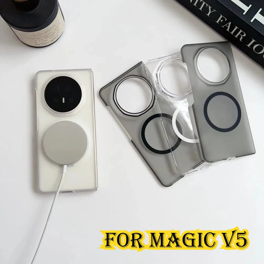 For Huawei Honor Magic V5 Magsafe Phone Case Hard PC Transparent UltraSlim Magnetic Wireless Charging Shockproof Protector Cover