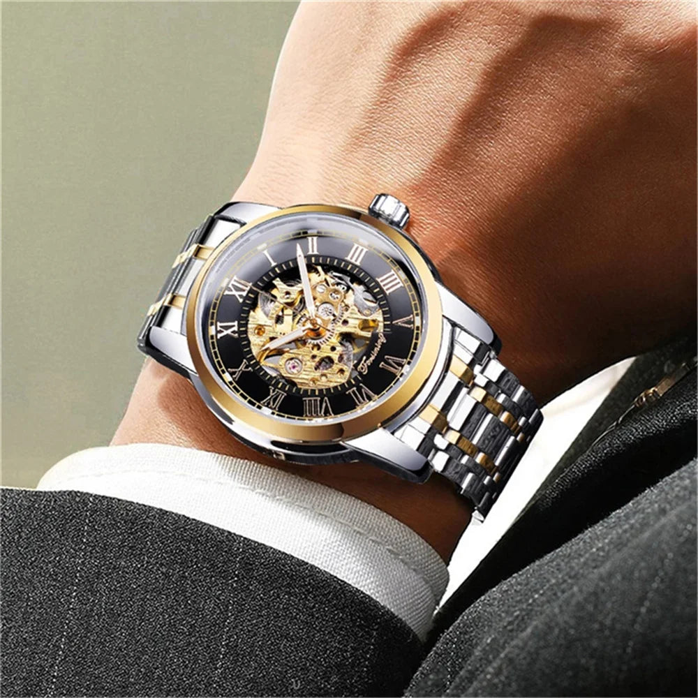FORSINING 349 Top Brand Men Mechanical New Watches Business Round Skeleton Manual Wrist Watches for Male relojes para hombres