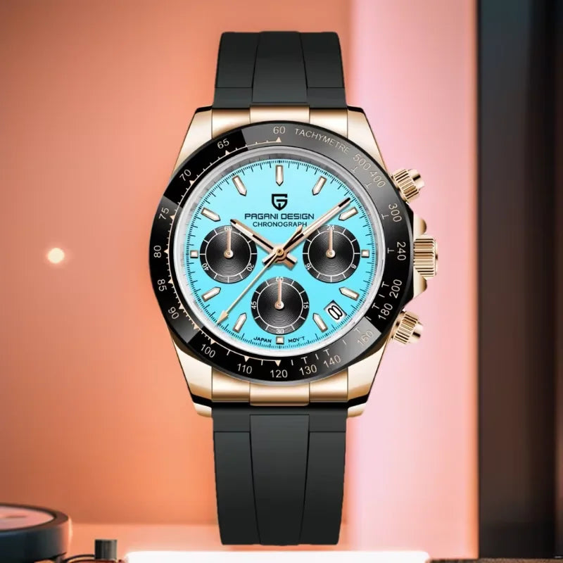 PAGANI DESIGN 40MM V2 Sky Blue Dial Classics Men Quartz Watches Sapphire Retro Chronograph Stainless Steel Waterproof Watch Men