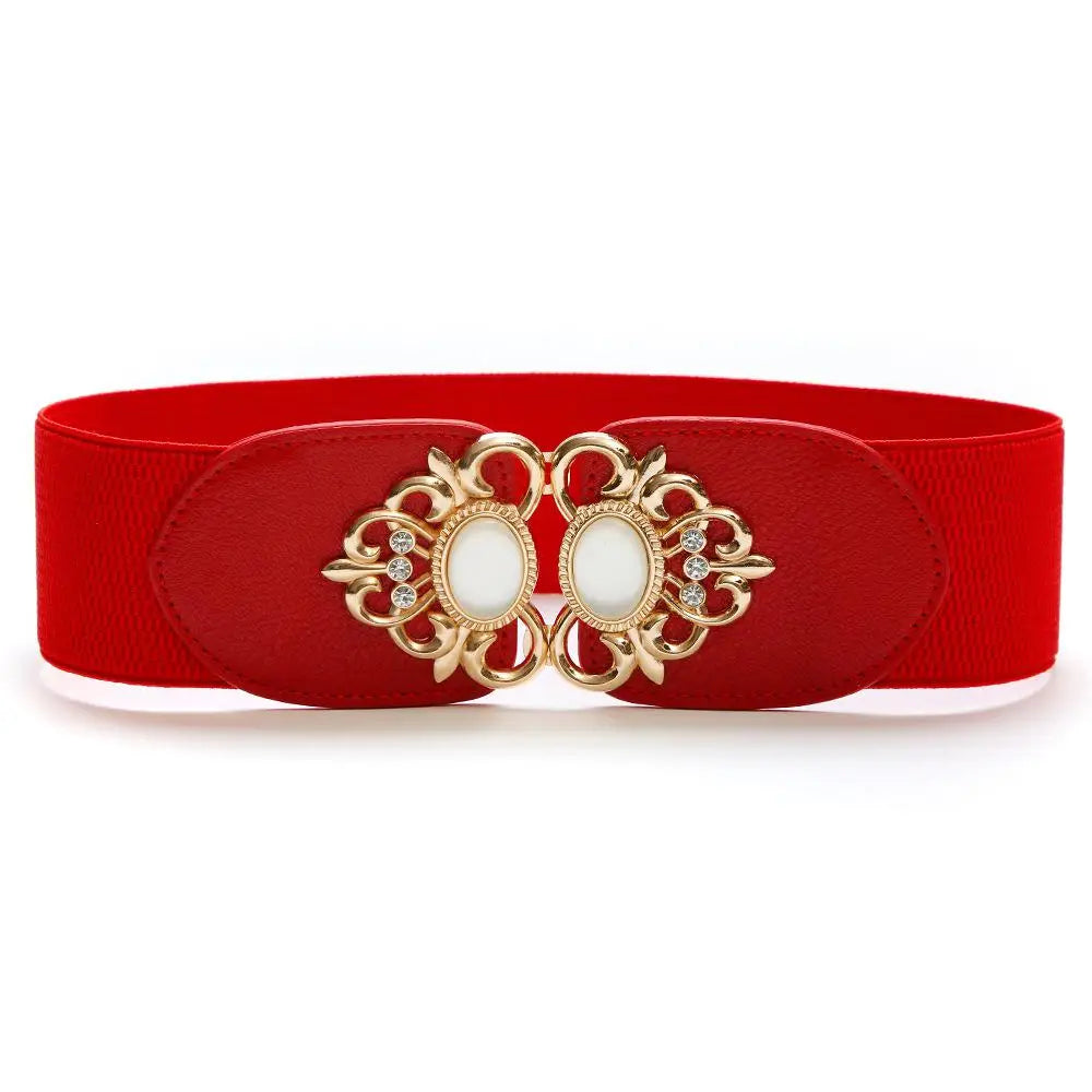 70-90cm Golden Yellow Button Women Red Belt All match Waist Seal Decorative Dress Rhinestone Cross border Elastic Buckle Black