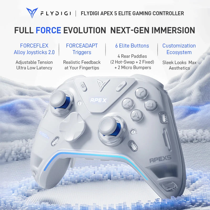 Flydigi Apex 5 Wireless Controller with Hall Effect Joysticks and Adaptive Triggers for PC Nintendo Switch Android iOS MFi
