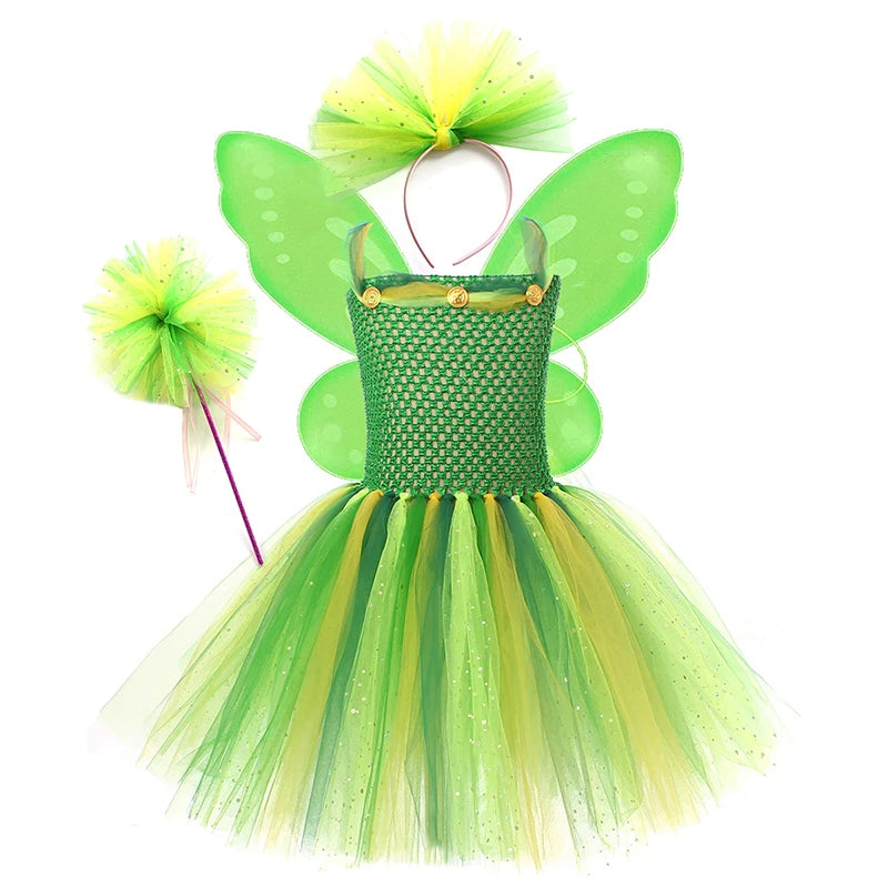 Rainbow Tutu Butterfly Fairy Dress for Girls Halloween Cosplay Elf Princess Birthday Party Dance Stage Play Performance Costume