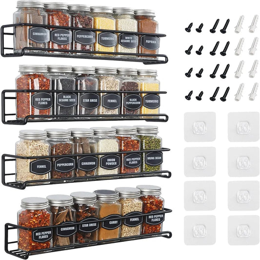 ✨ 4-Pack Wall Mounted Spice Rack | Stainless Steel Kitchen Organizer ✨